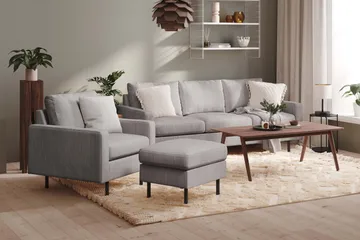 Peppe Soffgrupp 3-sits Soffa + Fåtölj + Fotpall i Manchester - Grå - Products - Möbler - Soffa - Soffgrupp