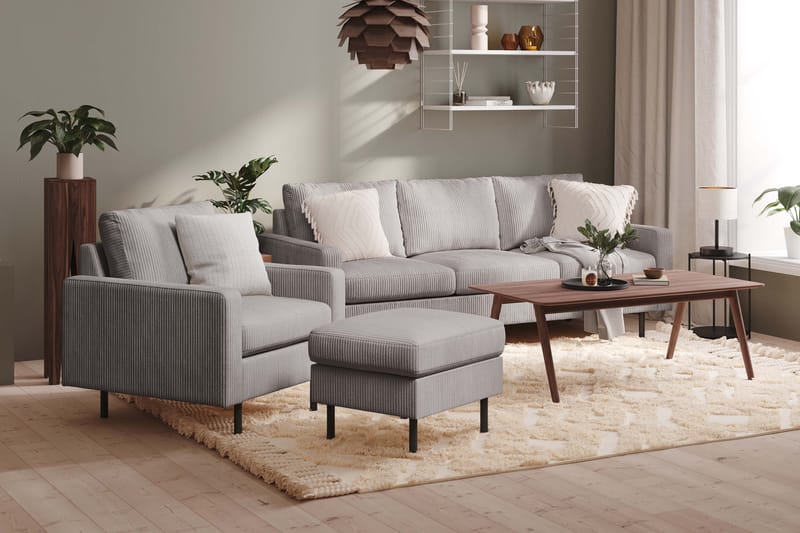 Peppe Soffgrupp 3-sits Soffa + Fåtölj + Fotpall i Manchester - Grå - Products - Möbler - Soffa - Soffgrupp