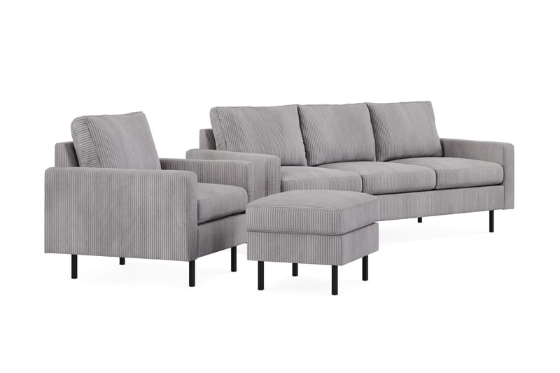 Peppe Soffgrupp 3-sits Soffa + Fåtölj + Fotpall i Manchester - Grå - Products - Möbler - Soffa - Soffgrupp