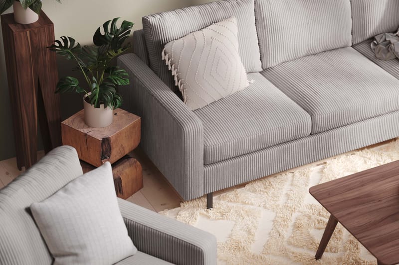 Peppe Soffgrupp 3-sits Soffa + Fåtölj + Fotpall i Manchester - Grå - Products - Möbler - Soffa - Soffgrupp
