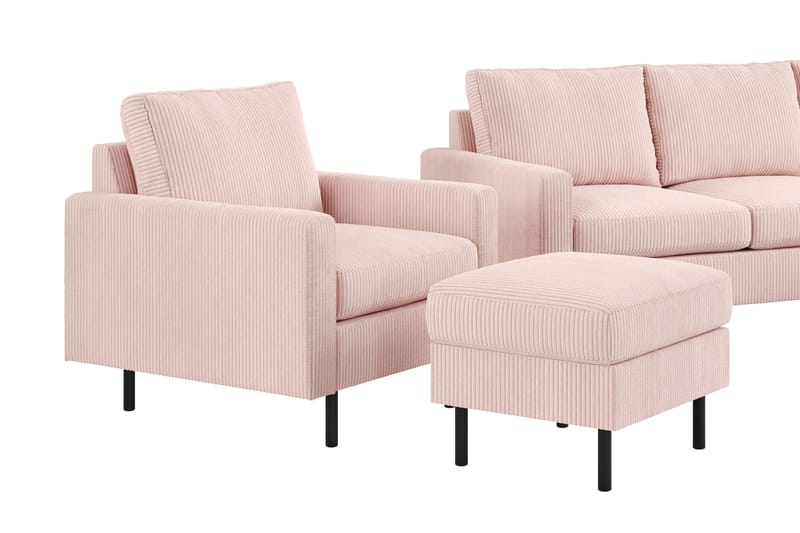 Peppe Soffgrupp 3-sits Soffa + Fåtölj + Fotpall i Manchester - Rosa - Products - Möbler - Soffa - Soffgrupp
