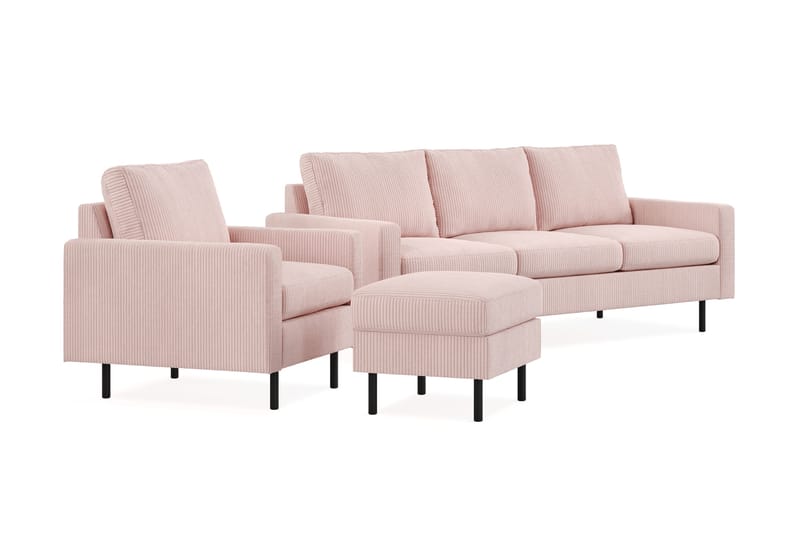 Peppe Soffgrupp 3-sits Soffa + Fåtölj + Fotpall i Manchester - Rosa - Products - Möbler - Soffa - Soffgrupp