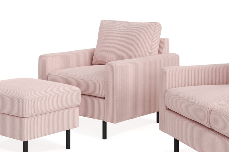 Peppe Soffgrupp 3-sits Soffa + Fåtölj + Fotpall i Manchester - Rosa - Products - Möbler - Soffa - Soffgrupp