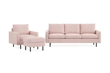 Peppe Soffgrupp 3-sits Soffa + Fåtölj + Fotpall i Manchester - Rosa - Products - Möbler - Soffa - Soffgrupp
