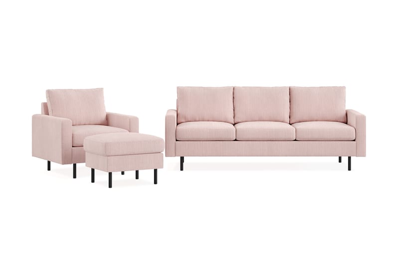 Peppe Soffgrupp 3-sits Soffa + Fåtölj + Fotpall i Manchester - Rosa - Products - Möbler - Soffa - Soffgrupp