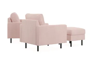 Peppe Soffgrupp 3-sits Soffa + Fåtölj + Fotpall i Manchester - Rosa - Products - Möbler - Soffa - Soffgrupp