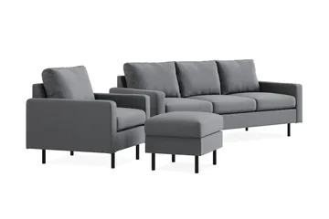 Peppe Soffgrupp 3-sits Soffa + Fåtölj + Fotpall i Tyg - Ljusgrå - Products - Möbler - Soffa - Soffgrupp
