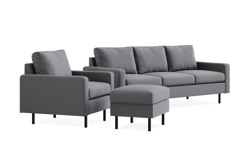 Peppe Soffgrupp 3-sits Soffa + Fåtölj + Fotpall i Tyg - Ljusgrå - Products - Möbler - Soffa - Soffgrupp