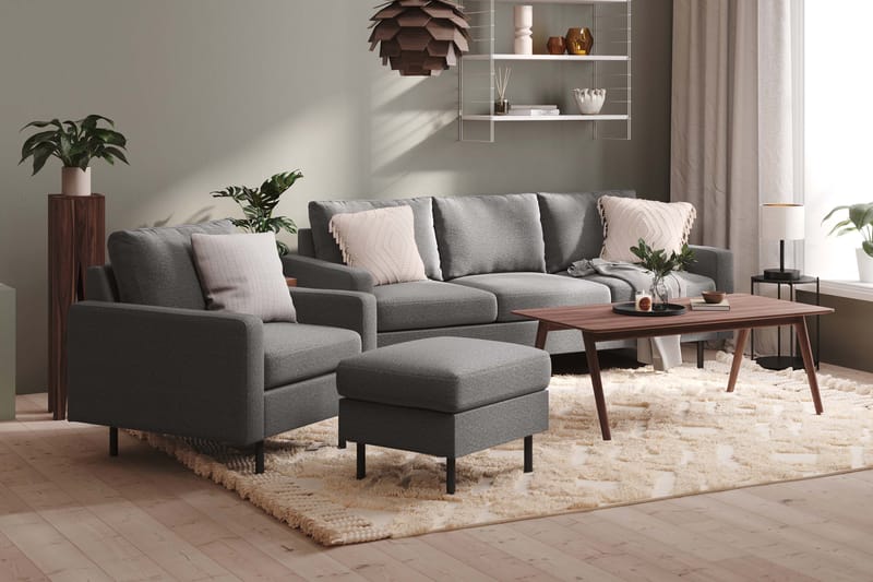 Peppe Soffgrupp 3-sits Soffa + Fåtölj + Fotpall i Tyg - Ljusgrå - Products - Möbler - Soffa - Soffgrupp
