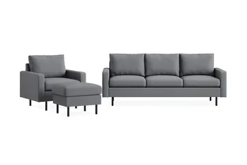Peppe Soffgrupp 3-sits Soffa + Fåtölj + Fotpall i Tyg - Ljusgrå - Products - Möbler - Soffa - Soffgrupp