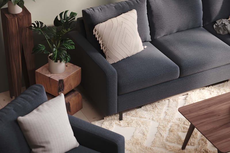 Peppe Soffgrupp 3-sits Soffa + Fåtölj + Fotpall i Tyg - Mörkgrå - Products - Möbler - Soffa - Soffgrupp