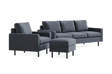 Peppe Soffgrupp 3-sits Soffa + Fåtölj + Fotpall i Tyg - Mörkgrå - Products - Möbler - Soffa - Soffgrupp