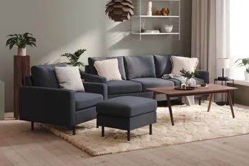 Peppe Soffgrupp 3-sits Soffa + Fåtölj + Fotpall i Tyg - Mörkgrå - Products - Möbler - Soffa - Soffgrupp