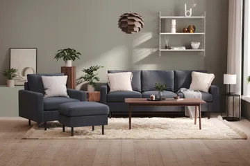 Peppe Soffgrupp 3-sits Soffa + Fåtölj + Fotpall i Tyg - Mörkgrå - Products - Möbler - Soffa - Soffgrupp