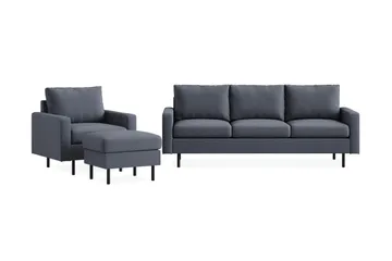 Peppe Soffgrupp 3-sits Soffa + Fåtölj + Fotpall i Tyg - Mörkgrå - Products - Möbler - Soffa - Soffgrupp