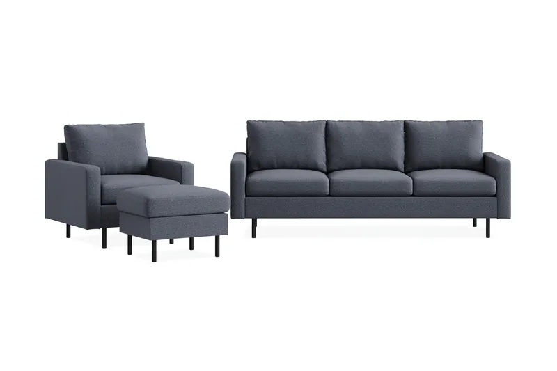 Peppe Soffgrupp 3-sits Soffa + Fåtölj + Fotpall i Tyg - Mörkgrå - Products - Möbler - Soffa - Soffgrupp