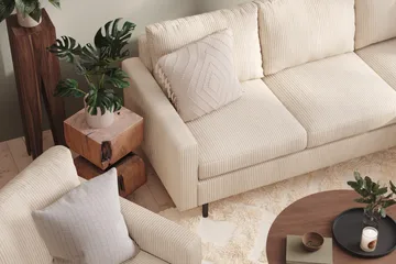 Peppe Soffgrupp 3-sits Vändbar L-formad Divansoffa + Fåtölj + Fotpall i Manchester - Beige - Products - Möbler - Soffa - Soffgrupp