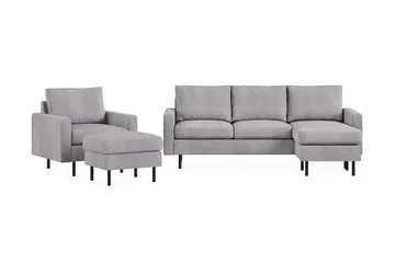 Peppe Soffgrupp 3-sits Vändbar L-formad Divansoffa + Fåtölj + Fotpall i Manchester - Mörkgrå - Products - Möbler - Soffa - Soffgrupp