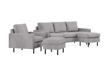 Peppe Soffgrupp 3-sits Vändbar L-formad Divansoffa + Fåtölj + Fotpall i Manchester - Mörkgrå - Products - Möbler - Soffa - Soffgrupp
