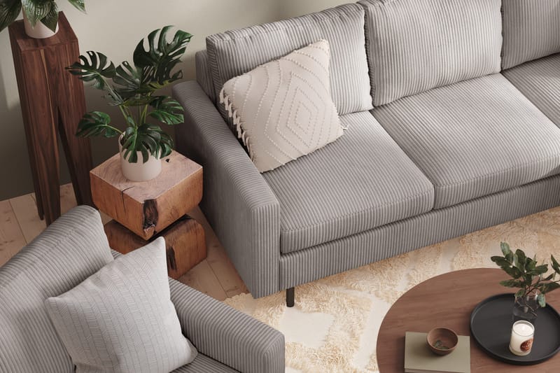 Peppe Soffgrupp 3-sits Vändbar L-formad Divansoffa + Fåtölj + Fotpall i Manchester - Mörkgrå - Products - Möbler - Soffa - Soffgrupp