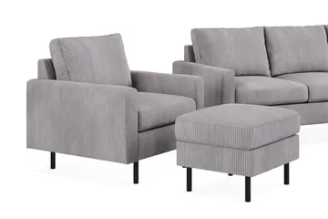 Peppe Soffgrupp 3-sits Vändbar L-formad Divansoffa + Fåtölj + Fotpall i Manchester - Mörkgrå - Products - Möbler - Soffa - Soffgrupp
