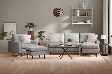 Peppe Soffgrupp 3-sits Vändbar L-formad Divansoffa + Fåtölj + Fotpall i Manchester - Mörkgrå - Products - Möbler - Soffa - Soffgrupp