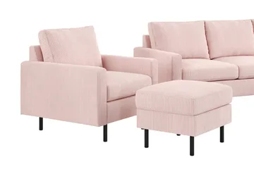 Peppe Soffgrupp 3-sits Vändbar L-formad Divansoffa + Fåtölj + Fotpall i Manchester - Rosa - Products - Möbler - Soffa - Soffgrupp