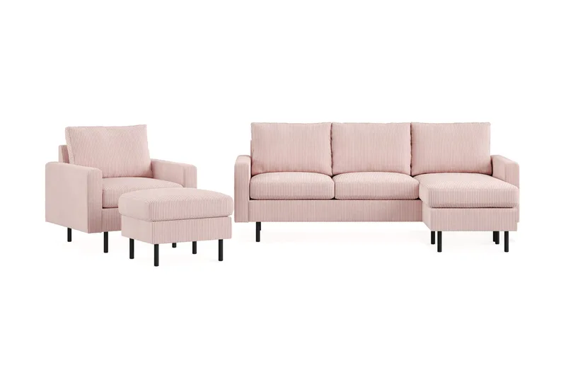 Peppe Soffgrupp 3-sits Vändbar L-formad Divansoffa + Fåtölj + Fotpall i Manchester - Rosa - Products - Möbler - Soffa - Soffgrupp