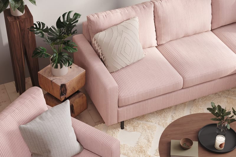 Peppe Soffgrupp 3-sits Vändbar L-formad Divansoffa + Fåtölj + Fotpall i Manchester - Rosa - Products - Möbler - Soffa - Soffgrupp