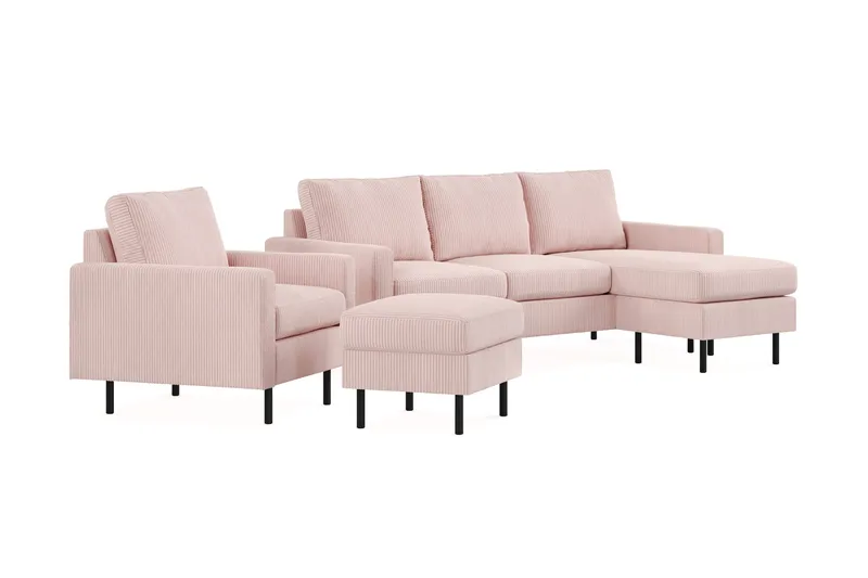 Peppe Soffgrupp 3-sits Vändbar L-formad Divansoffa + Fåtölj + Fotpall i Manchester - Rosa - Products - Möbler - Soffa - Soffgrupp