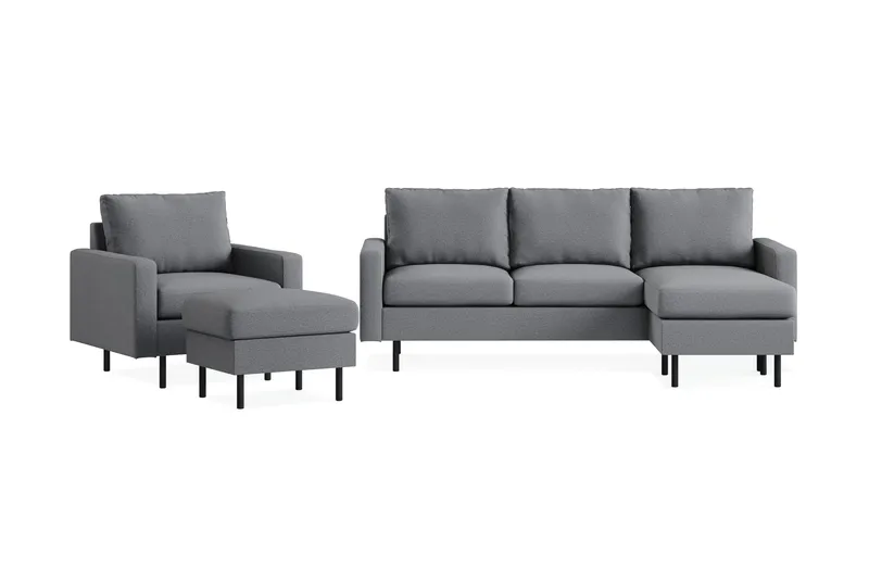Peppe Soffgrupp 3-sits Vändbar L-formad Divansoffa + Fåtölj + Fotpall i Tyg - Ljusgrå - Products - Möbler - Soffa - Soffgrupp