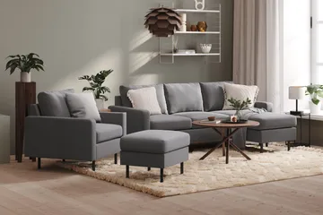 Peppe Soffgrupp 3-sits Vändbar L-formad Divansoffa + Fåtölj + Fotpall i Tyg - Ljusgrå - Products - Möbler - Soffa - Soffgrupp