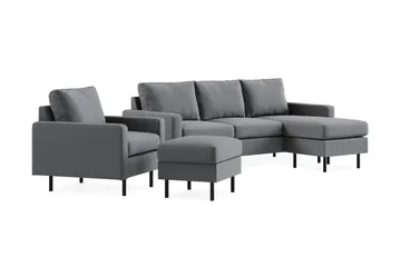 Peppe Soffgrupp 3-sits Vändbar L-formad Divansoffa + Fåtölj + Fotpall i Tyg - Ljusgrå - Products - Möbler - Soffa - Soffgrupp