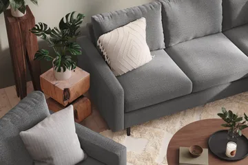 Peppe Soffgrupp 3-sits Vändbar L-formad Divansoffa + Fåtölj + Fotpall i Tyg - Ljusgrå - Products - Möbler - Soffa - Soffgrupp