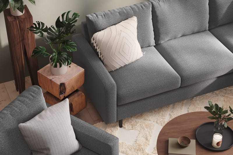 Peppe Soffgrupp 3-sits Vändbar L-formad Divansoffa + Fåtölj + Fotpall i Tyg - Ljusgrå - Products - Möbler - Soffa - Soffgrupp