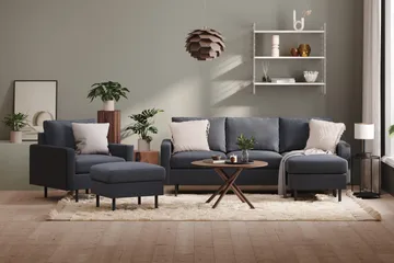 Peppe Soffgrupp 3-sits Vändbar L-formad Divansoffa + Fåtölj + Fotpall i Tyg - Mörkgrå - Products - Möbler - Soffa - Soffgrupp