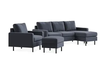 Peppe Soffgrupp 3-sits Vändbar L-formad Divansoffa + Fåtölj + Fotpall i Tyg - Mörkgrå - Products - Möbler - Soffa - Soffgrupp