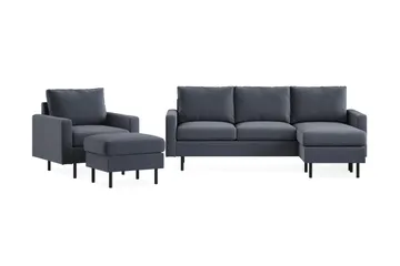 Peppe Soffgrupp 3-sits Vändbar L-formad Divansoffa + Fåtölj + Fotpall i Tyg - Mörkgrå - Products - Möbler - Soffa - Soffgrupp