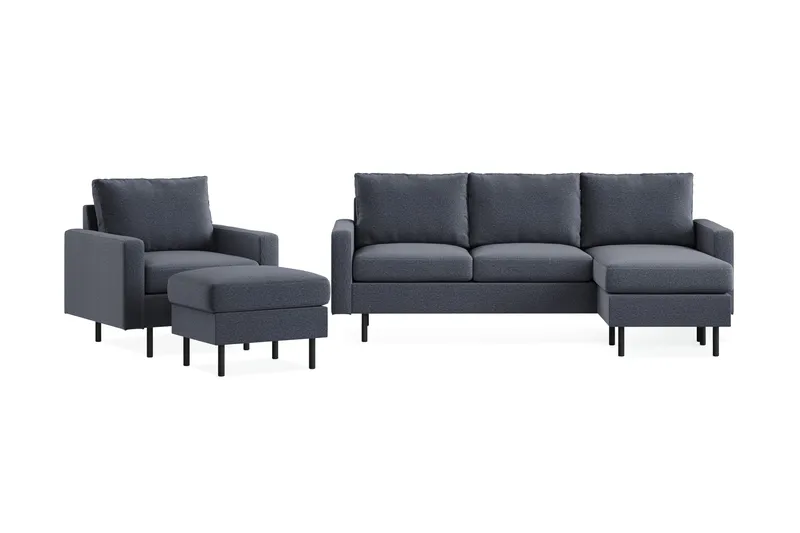 Peppe Soffgrupp 3-sits Vändbar L-formad Divansoffa + Fåtölj + Fotpall i Tyg - Mörkgrå - Products - Möbler - Soffa - Soffgrupp