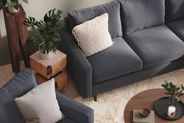 Peppe Soffgrupp 3-sits Vändbar L-formad Divansoffa + Fåtölj + Fotpall i Tyg - Mörkgrå - Products - Möbler - Soffa - Soffgrupp