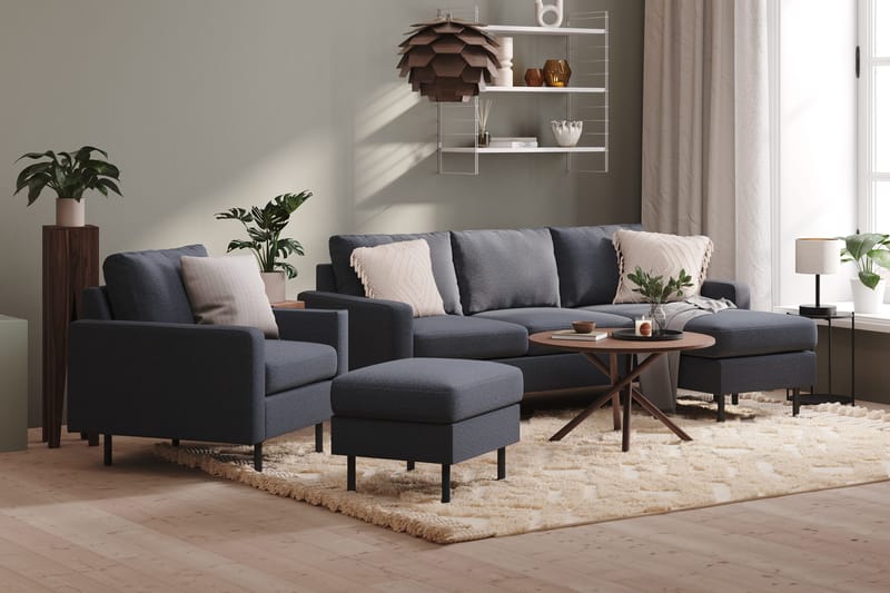 Peppe Soffgrupp 3-sits Vändbar L-formad Divansoffa + Fåtölj + Fotpall i Tyg - Mörkgrå - Products - Möbler - Soffa - Soffgrupp
