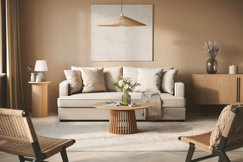 Rossita 3-sits Djup Soffa med Hel dyna i Bouclé - Beige - Products - Möbler - Soffa - 3 sits soffa