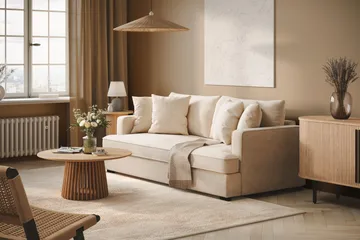 Rossita 3-sits Djup Soffa med hel dyna i Chenille - Beige - Products - Möbler - Soffa - 3 sits soffa