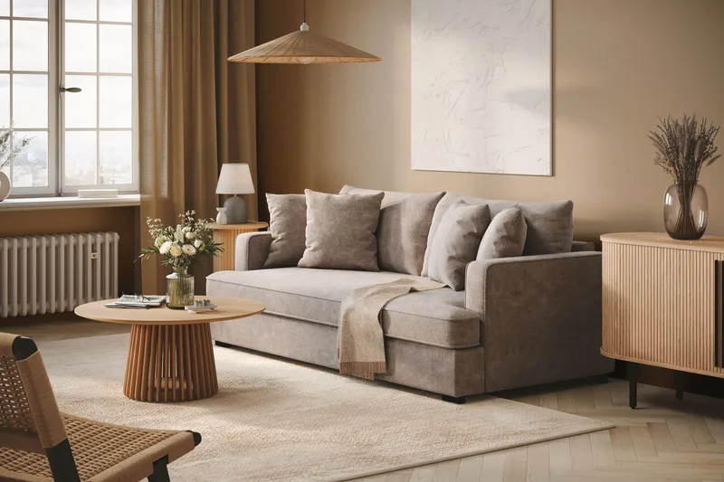 Rossita 3-sits Djup Soffa med hel dyna i Chenille - Grå / Brun - Products - Möbler - Soffa - 3 sits soffa