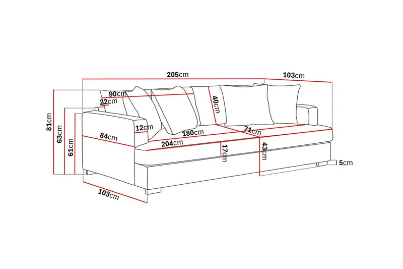 Rossita 3-sits Djup Soffa med hel dyna i Tyg - Brun - Products - Möbler - Soffa - 3 sits soffa