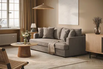 Rossita 3-sits Djup Tygsoffa med hel dyna - Brun - Products - Möbler - Soffa - 3 sits soffa