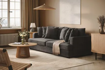Rossita 4-sits Djup Soffa i Chenille - Trenza 01, Svart Chenille - Products - Möbler - Soffa - 4 sits soffa