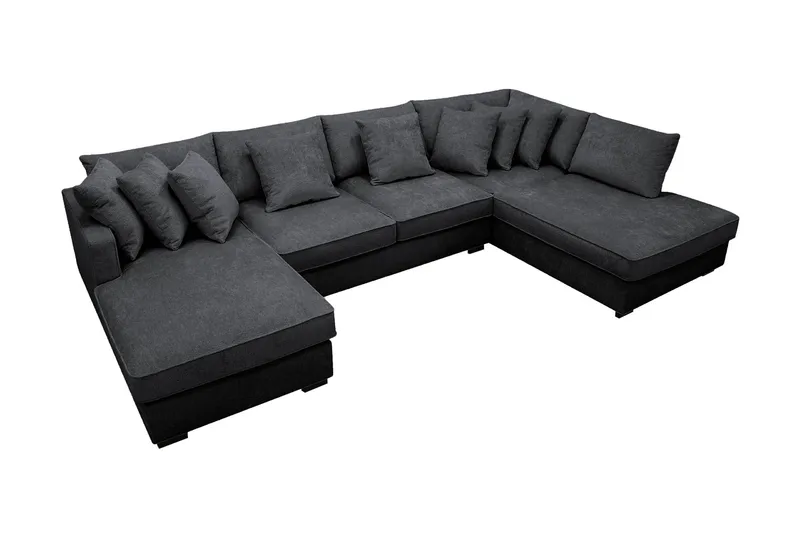 Rossita 5-sits Högervänd U-formad Djup Soffa med Divan och Schäslong i Chenille - Svart - Products - Möbler - Soffa - U-soffa