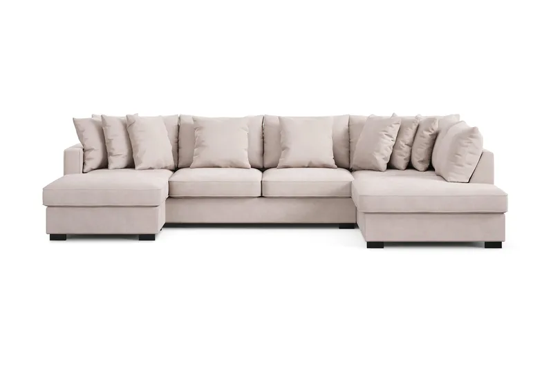 Rossita 5-sits Högervänd U-formad Djup Soffa med Divan och Schäslong i Sammet - Beige - Products - Möbler - Soffa - Sammetssoffa