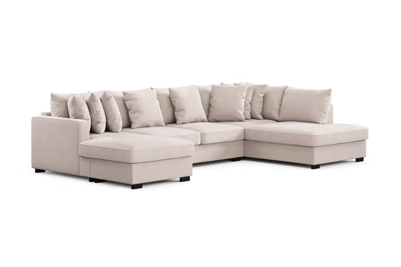 Rossita 5-sits Högervänd U-formad Djup Soffa med Divan och Schäslong i Sammet - Beige - Products - Möbler - Soffa - Sammetssoffa